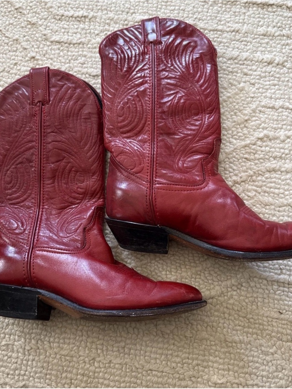 Women’s Red Leather Western Heeled Boots